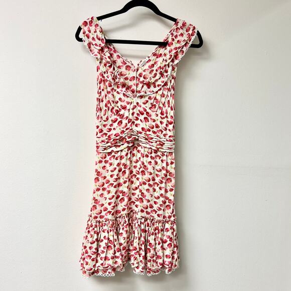 Poupette St Barth Bruna Floral Print Ruffle-Trim Mini Dress White Red Alamy S - Picture 2 of 5